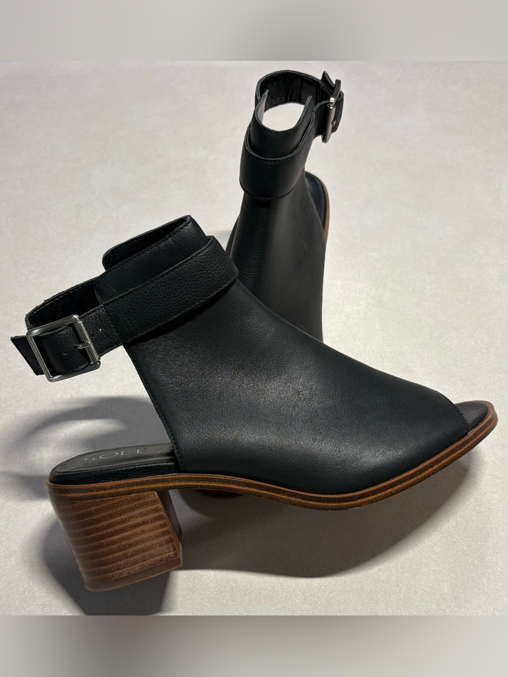 Sole Society Black Peep-Toe Ankle Clog with Buckle Strap